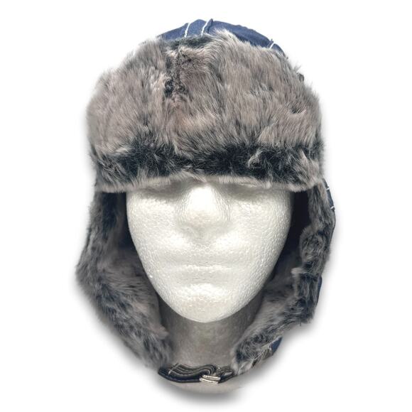 Denim Style Aviator Hat Supple Faux Fur Winter Ski Trooper Trapper Ear Flap Cap - Picture 2 of 9